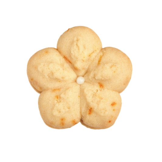 Front view of the Signature Susie K Cookie—two golden vanilla cookies filled with apricot jam and citrus zest.